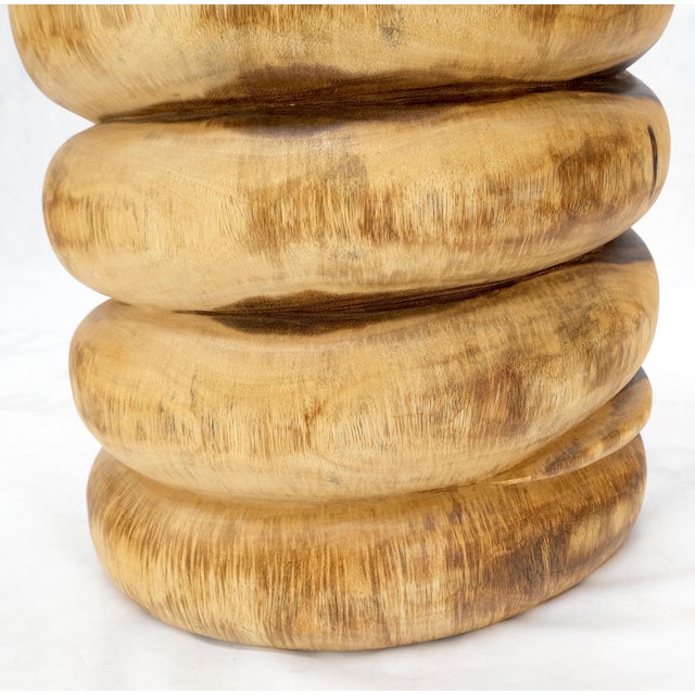 Pair Solid Carved Wood Cylinder Shape Bases Glass Top End Side Tables Stands For Sale - Image 16 of 18