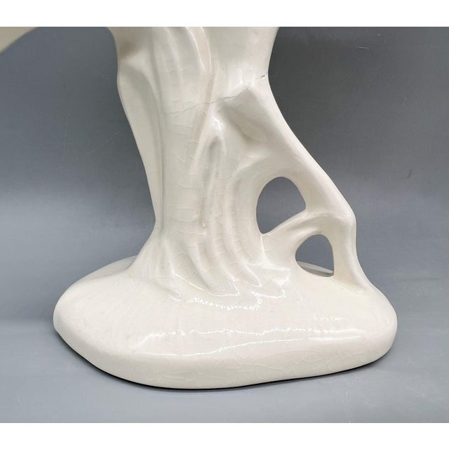 Cream Pair of 1984 Hand-Signed Cream Ceramic Crane Sculptures – Hollywood Regency / Coastal / Art Deco Revival For Sale - Image 8 of 12