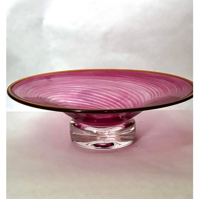 A wonderfully graphic handblown studio art glass bowl signed “Weir” on the underside. The broad, shallow bowl is formed...