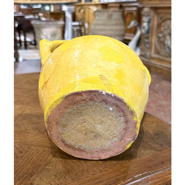 19th Century French Provence Yellow Glazed Terracotta Double-Handled Jug For Sale - Image 9 of 9