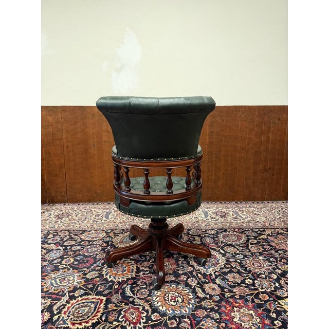 English Chesterfield Desk Chair Green For Sale - Image 4 of 8