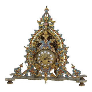 Antique Japy Freres Grande Exposition 1855 Victorian Inlay Enamel Mantel Clock For Sale