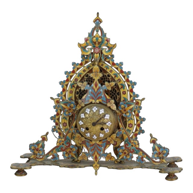 Antique Japy Freres Grande Exposition 1855 Victorian Inlay Enamel Mantel Clock For Sale