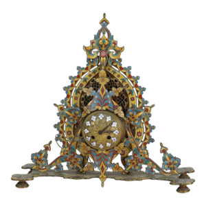 Antique Japy Freres Grande Exposition 1855 Victorian Inlay Enamel Mantel Clock