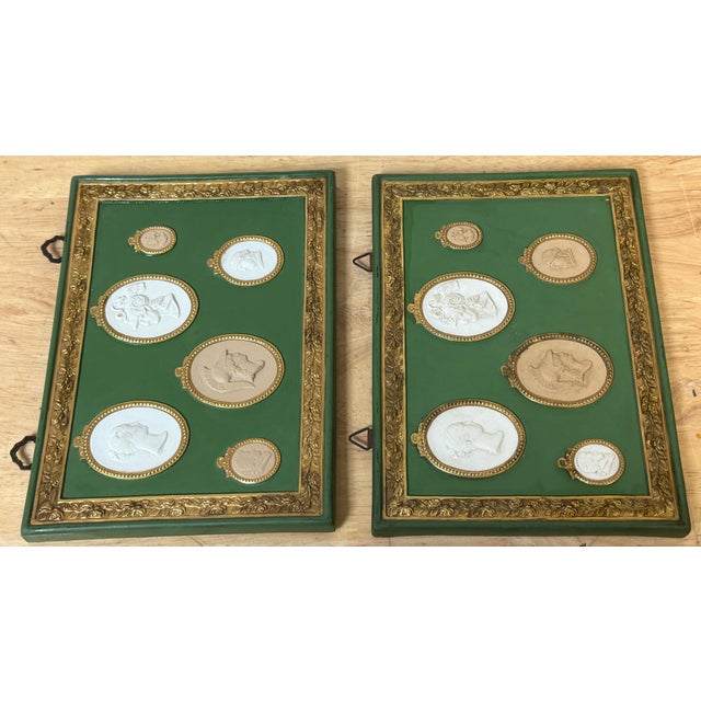 Pair of Italian Grand Tour–Style Green & Gilt Jasperware Intaglio Wall Plaques For Sale - Image 9 of 13