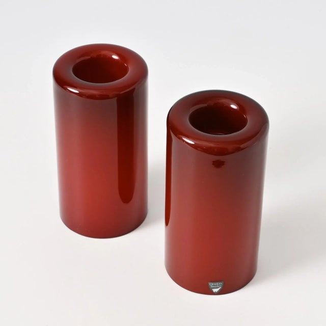 1980s Maroon Candleholders in Opaline Glass by Owe Elvén for Orrefors, 1970s, Set of 2 For Sale - Image 5 of 10