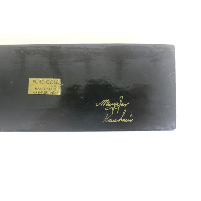 Gold Vintage Kashmir Papier Maché Trinket Box, Hand Painted 22ct Gold Lacquered Jewelry Storage For Sale - Image 8 of 11