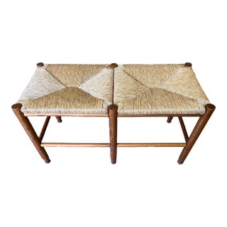 Late 20th Century Late 20th Century Rustic Country Style Rush Seat Bench For Sale