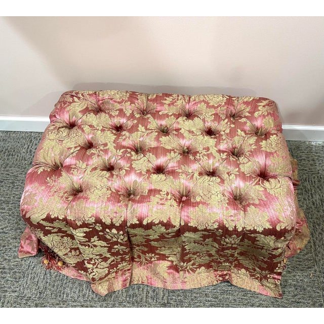 Custom Made Dusty Rose Tufted & Tasseled Ottoman For Sale - Image 11 of 11