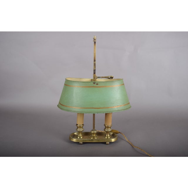French Bouillotte Two-Light Table Lamp with Green Tôle Shade, 1930s For Sale - Image 6 of 11