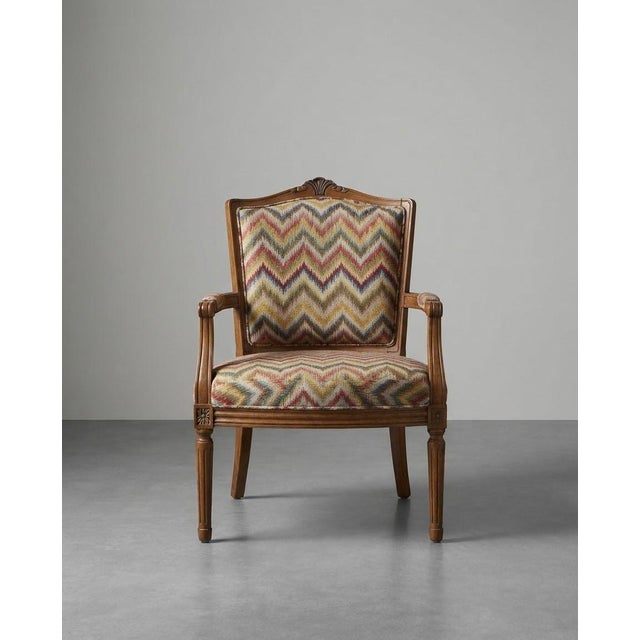 1930s Vintage Hungarian Armchair with Chevron Pattern Fabric For Sale - Image 5 of 6