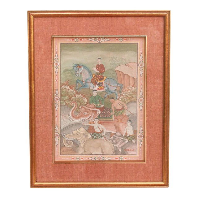 Royal Horse Procession Antique Thai Painting For Sale