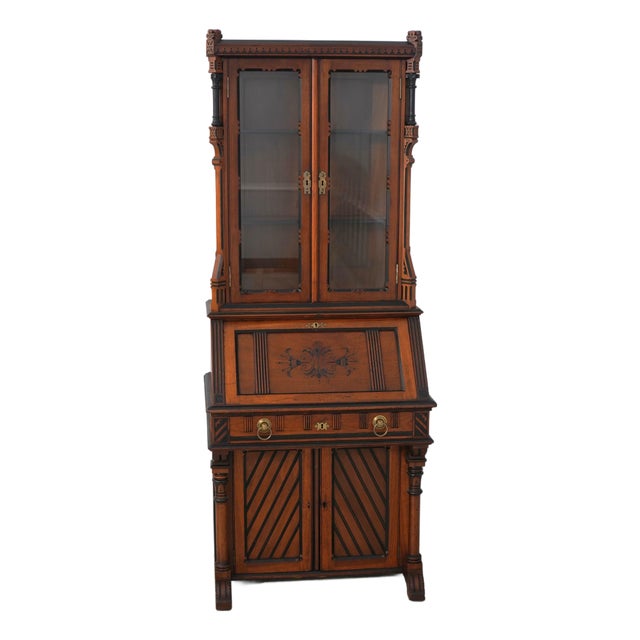 Stunning American Eastlake Victorian Walnut Secretary Desk For Sale