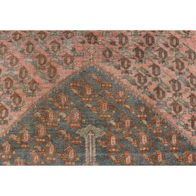 Early 20th Century Antique Persian Gallery Malayer Rug With Geometric Design in Gray-Blue and Pink For Sale - Image 5 of 12
