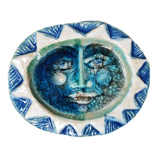 Vinage Mid-Century Schiavon Studio Pottery Blue and White Plate For Sale