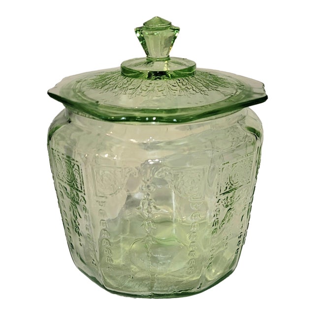 1940s Anchor Hocking Vaseline Glass Ginger Jar For Sale