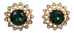Vintage 1960s Signed Castlecliff Faux-Emerald Clip Earrings - 2 Pieces