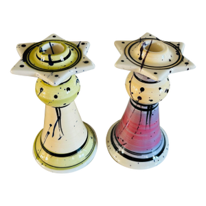Modern Abstract Glazed Studio Pottery Candlesticks by Donna Toohey