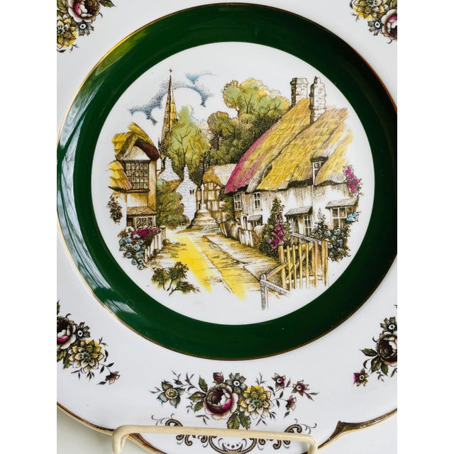 Vintage Floral and Village Decoration Wall Plate 10.5"D , makers mark reads "Ascot Service Plate Wood And Sons Made in...