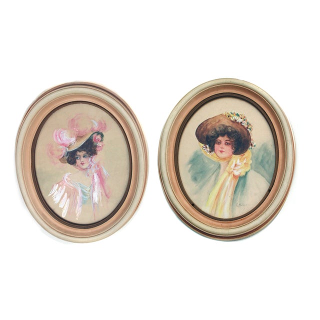 Gibson Girls Watercolor Portraits 1920s Fashion Illustrations- Set of 2, by Charles Hollman For Sale - Image 13 of 13
