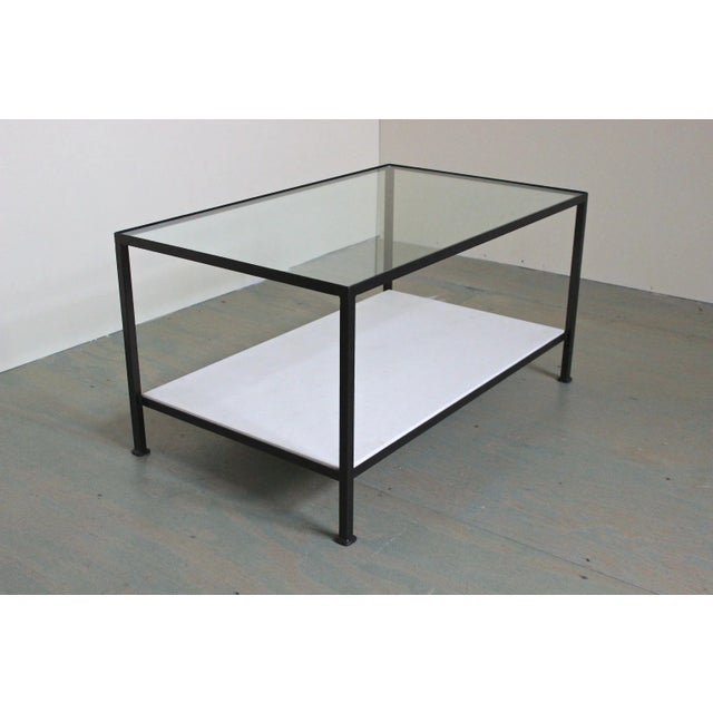 Mid-Century Modern Marcelo Coffee Table With Clear Glass Top and Stone Shelf For Sale - Image 3 of 11