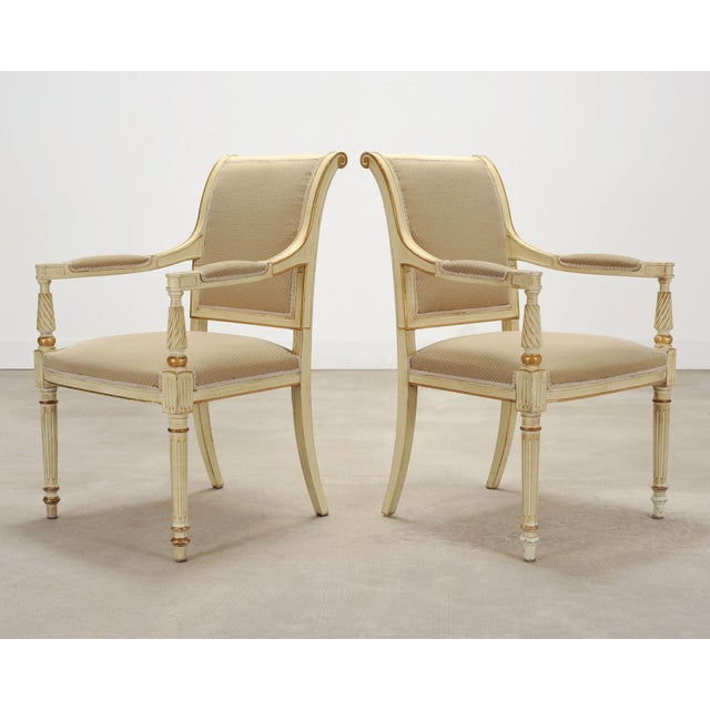 Set of Eight French Louis XVI Style Painted Dining Chairs For Sale - Image 12 of 18