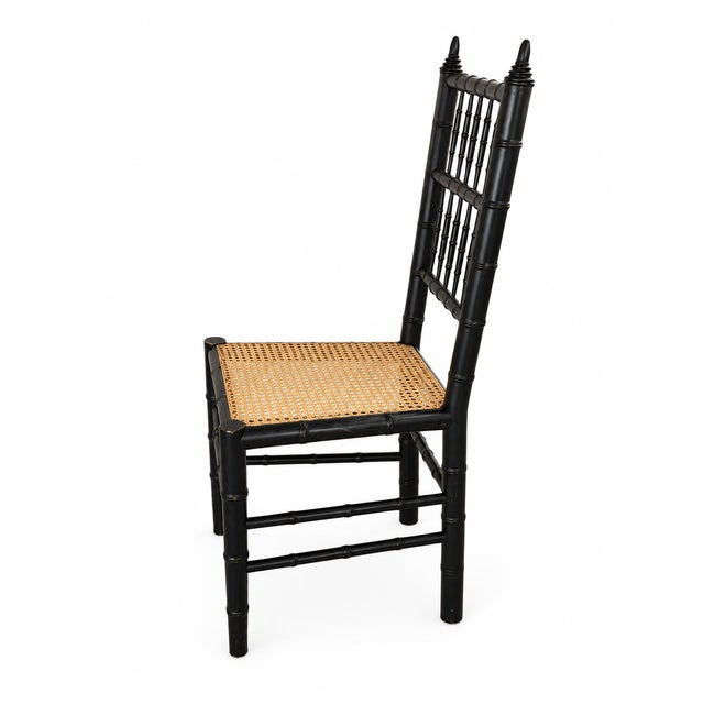 Late 20th Century Black Faux Bamboo Chinoiserie Cane Accent Chair For Sale - Image 4 of 10