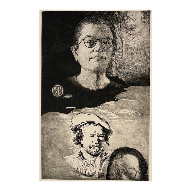 1997 Nguyễn Phúoc Self Portrait With Rembrandt Etching For Sale