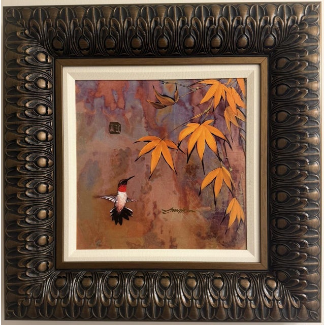 Contemporary Patrick Guyton “Twilight Maple Red” & “Twilight Maple Yellow” — Mixed Media Metal Leaf Diptych — Signed, Framed, Coa - a Pair) For Sale - Image 3 of 5
