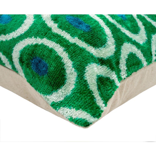 Canvello Green & Blue Silk Velvet Handmade Pillow For Sale - Image 4 of 6