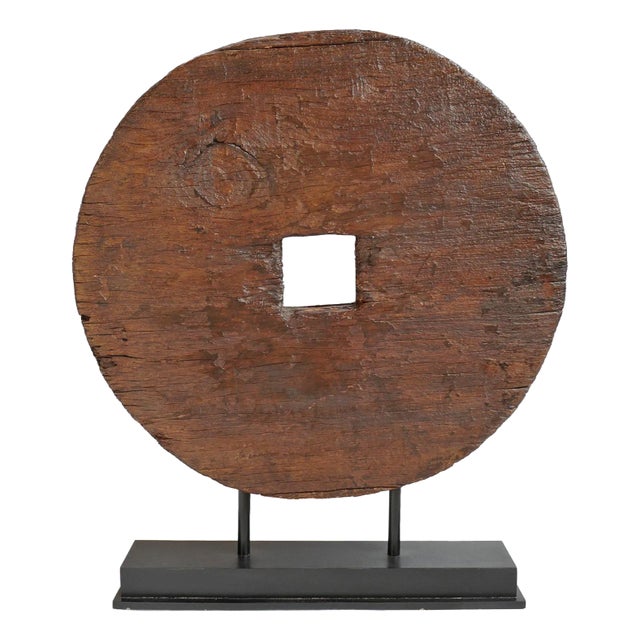 Vintage Wood Wheel on Stand For Sale