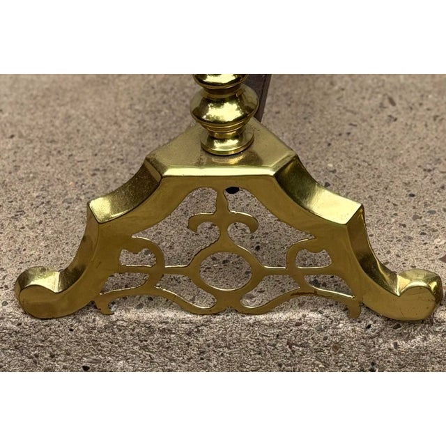 Metal Pair of Mid Century Brass Andirons For Sale - Image 7 of 8