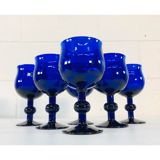 Art Deco Style Cobalt Glass Wine Stems, Set of 6 For Sale - Image 10 of 10