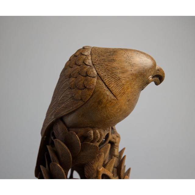Late 19th Century Japanese Meiji Period Carved Boxwood Okimono of a Hawk, Joel & Margaret Chen Collection For Sale - Image 5 of 15