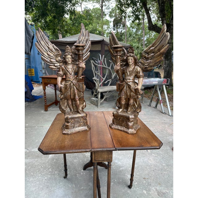 Pair of 18th Century Italian Carved and Polychrome Angel Candlesticks For Sale - Image 9 of 18