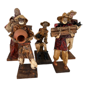 Late-20th Century Set of 5 Vintage Mexican Papier-Mâché Peasant Figures