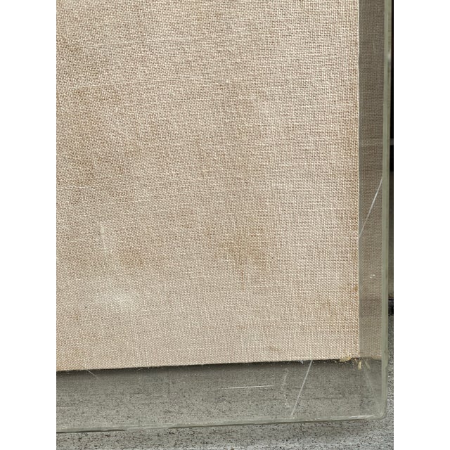 Vintage Native American Headdress Woven Wool With Feathers. Framed in Lucite Shadowbox. For Sale - Image 11 of 11