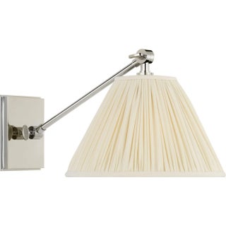 Marie Flanigan for Visual Comfort Signature Wimberley Single Library Wall Light in Polished Nickel with Silk Pleated Shade For Sale