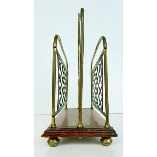 19th Century Antique English Brass, Mahogany Magazine Stand with 2 Compartments Offered for sale is a late 19th century...