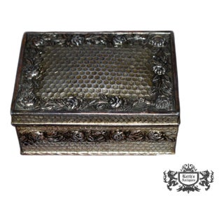 Vintage Silver Plate Trinket Jewelry Box Ornate Rose Floral Honeycomb Casket For Sale