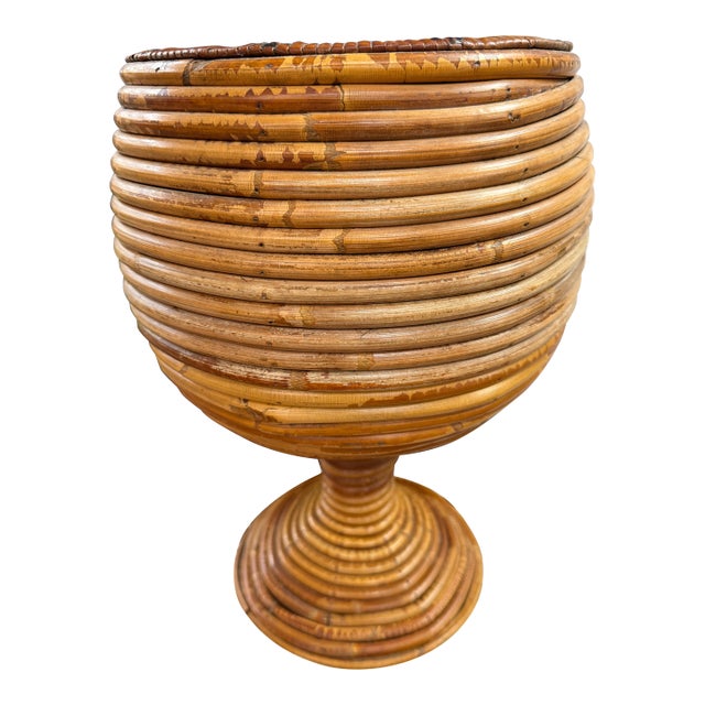 Vintage 1970s Italian Pencil Reed Rattan Footed Planter For Sale