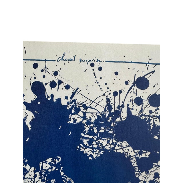 1980s Authentic Original Framed Hermès Blue Abstract Splash Art Print in Gold Frame Contemporary Modern Wall Art Advertisement For Sale - Image 5 of 6