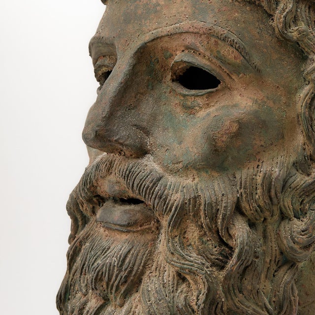19th Century Grand Tour Patinated Bronze Head of a Classical Bearded Deity, Poseidon For Sale In Los Angeles - Image 6 of 10