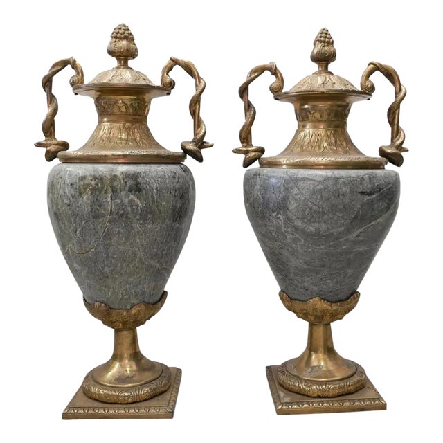 Pair of Vintage Marble and Gilt Bronze Castelletes For Sale