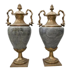 Pair of Vintage Marble and Gilt Bronze Castelletes