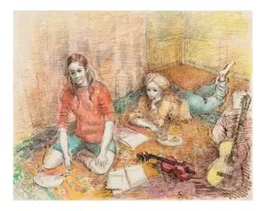 'Jeudi à La Maison' by Lucien Philippe Moretti, French Post-Impressionist, Ecole Des Beaux-Arts
