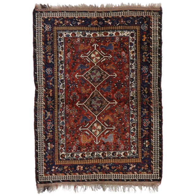 Vintage Persian Shiraz Rug - 04'01 X 05'07 For Sale - Image 9 of 9