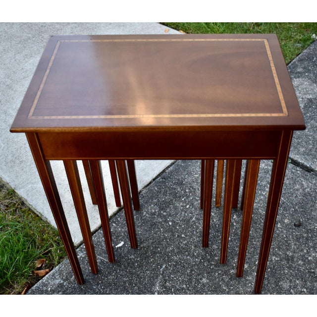 Inlaid Mahogany Nesting Tables Vintage Set of 4 Stacking Tables For Sale In Philadelphia - Image 6 of 18