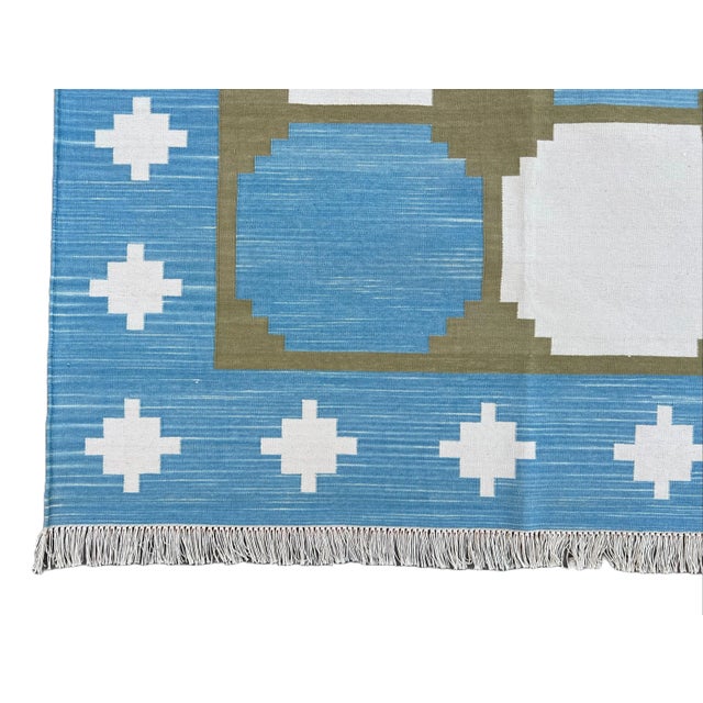 Not Yet Made - Made To Order Handmade Cotton Area Rug Vegetable Dyed Sky Blue and Olive Green Vista Rug-9'x12' For Sale - Image 10 of 11