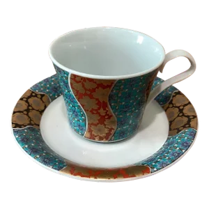 Late 20th Century Turkish High Porcelain Coffee Cup and Saucer Set- 2 Pieces